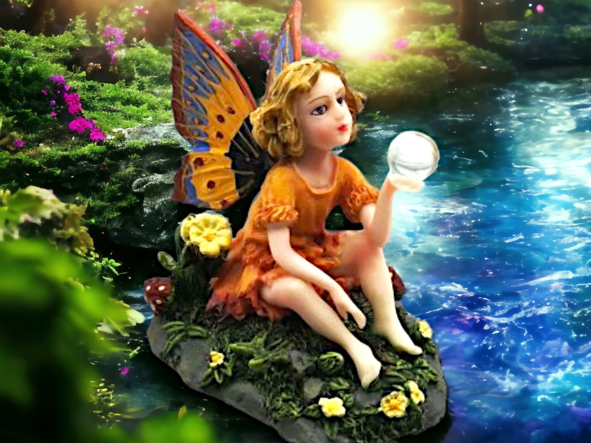 Enchanting Autumn Fairy with Crystal Ball Figurine, Mystical Sculpture Fairy Collectible, Magical Home Decor, Whimsical Fantasy Art Ornament-Osiris Craftworks