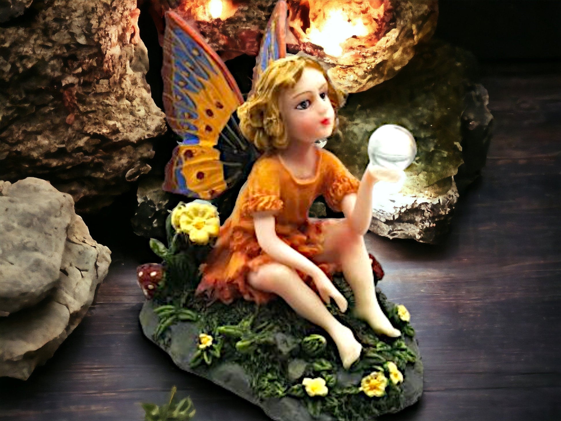 Enchanting Autumn Fairy with Crystal Ball Figurine, Mystical Sculpture Fairy Collectible, Magical Home Decor, Whimsical Fantasy Art Ornament-Osiris Craftworks