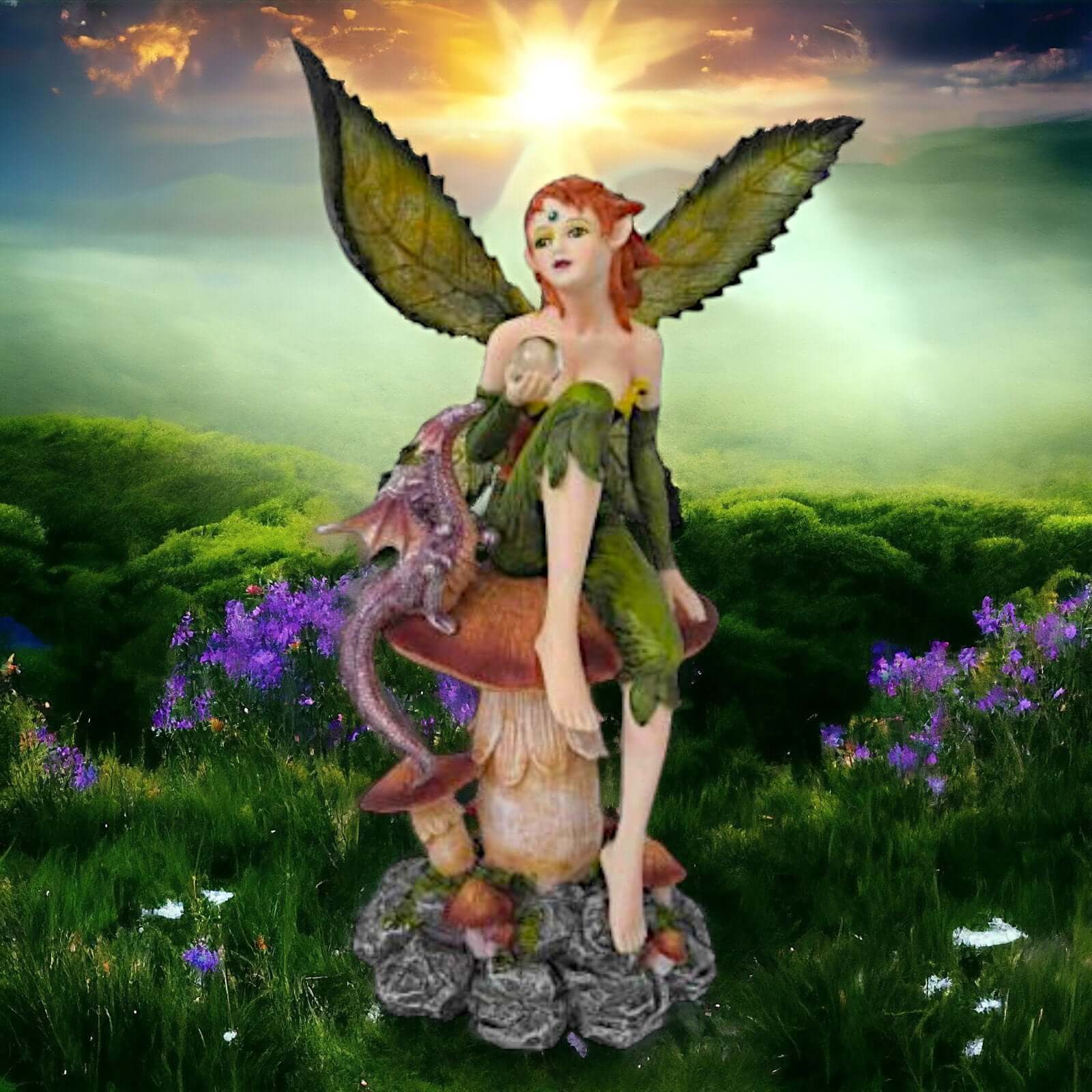 Whimsical Forest Fairy with Dragon Companion Statue, Mythical Figurine, Enchanted Woodland Decor, Fantasy Creature Art, Unique Gift Idea-Osiris Craftworks