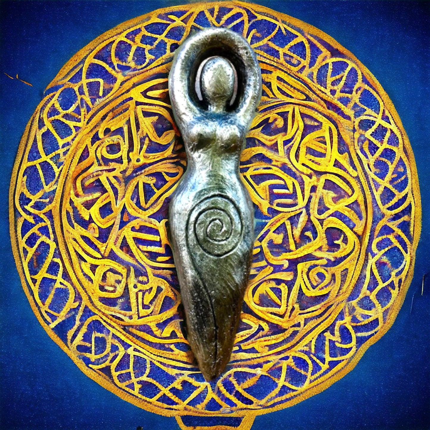 Spiral Goddess Wall Plaque, Pagan Wiccan Sculpture, Hand-Painted Gold Garden Ornament, Spiritual Decor, Symbolic Female Deity Figure-Osiris Craftworks