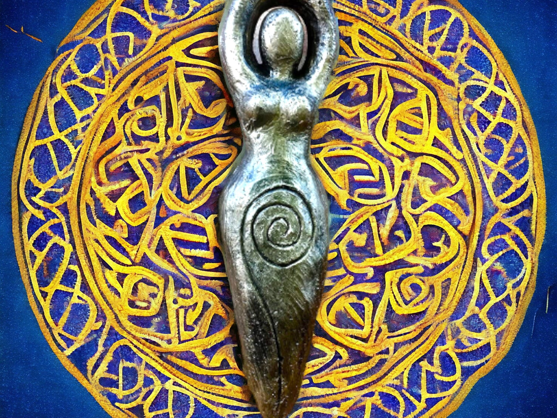 Spiral Goddess Wall Plaque, Pagan Wiccan Sculpture, Hand-Painted Gold Garden Ornament, Spiritual Decor, Symbolic Female Deity Figure-Osiris Craftworks