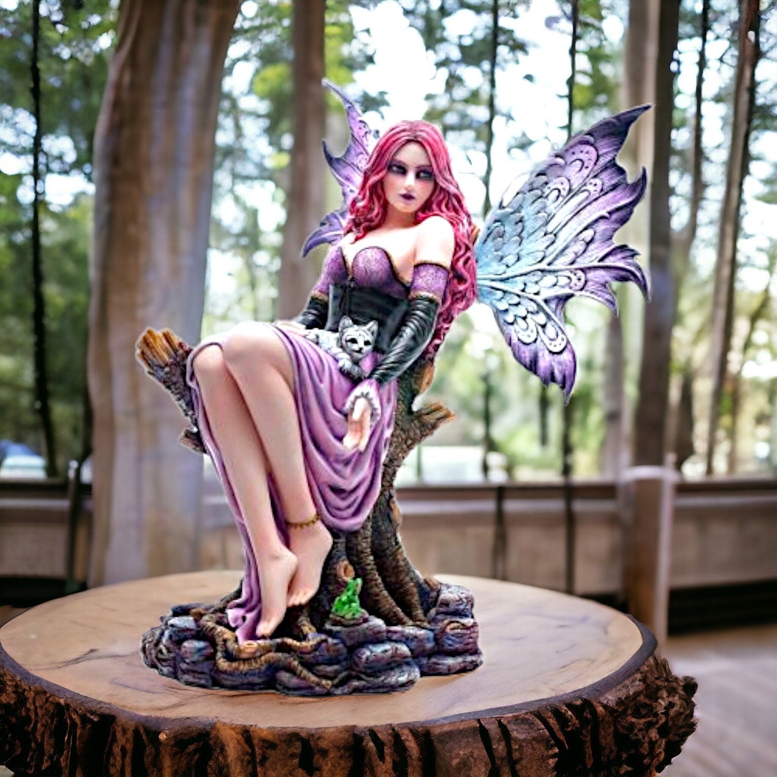 Seductive Gothic Fairy Statue, Majestic Forest Throne, Enchanting Figurine, Fantasy Enchantress Fae, Mystical Decor, Magical Realm Accent-Osiris Craftworks