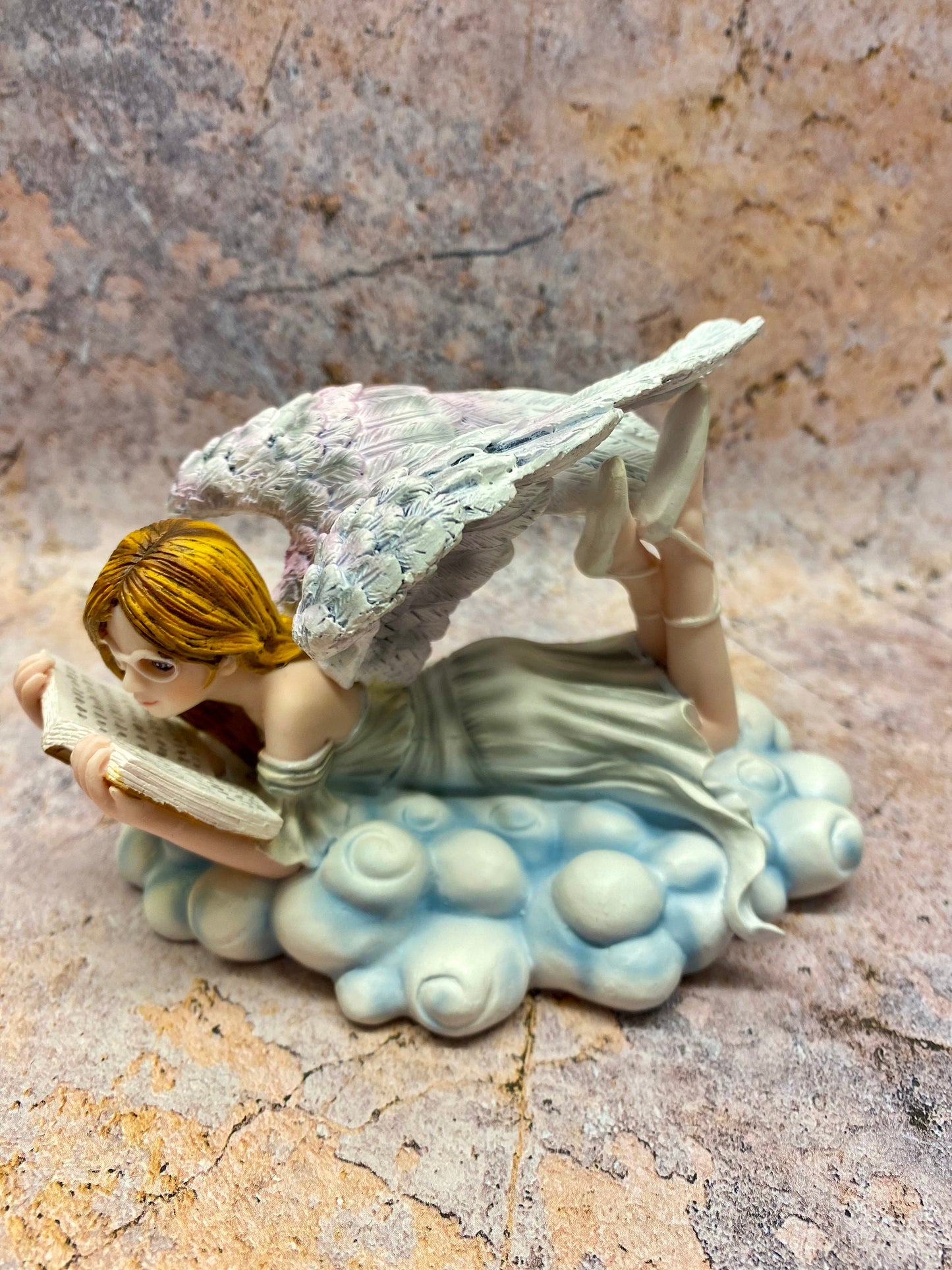 Serenity Angel Reading on Cloud Figurine, Tranquil Bookworm Cherub, Heavenly Librarian Sculpture, Peaceful Reading Nook Decor Literate Angel-Osiris Craftworks