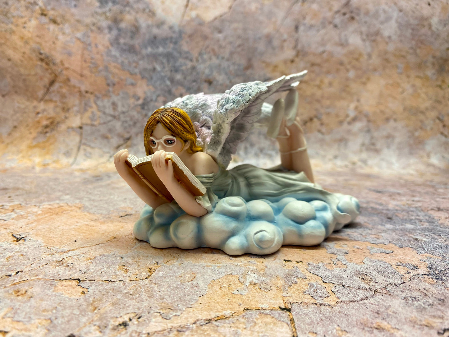 Serenity Angel Reading on Cloud Figurine, Tranquil Bookworm Cherub, Heavenly Librarian Sculpture, Peaceful Reading Nook Decor Literate Angel-Osiris Craftworks