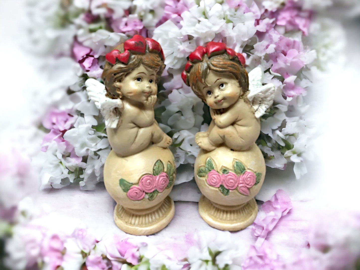 Cherub Twins Resin Figurines, Angelic Guardian Statues, Home Blessing Angel Ornaments, Floral Crown Cherubs, Spiritual Decor Gifts-Osiris Craftworks