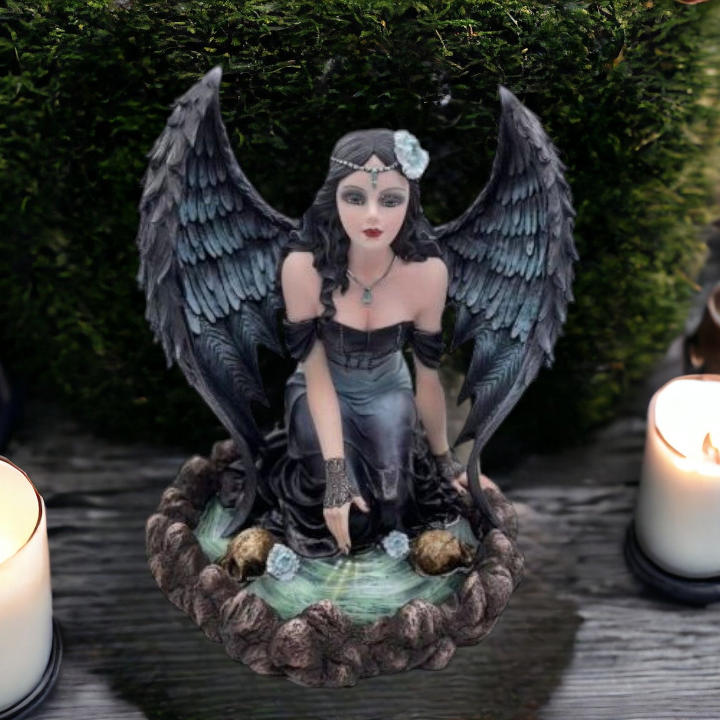 Enigmatic Dark Angel Resin Figurine, Gothic Fantasy Sculpture, Dramatic Black Winged Angel, Mystical Home Decor, Elegant Guardian Angel-Osiris Craftworks