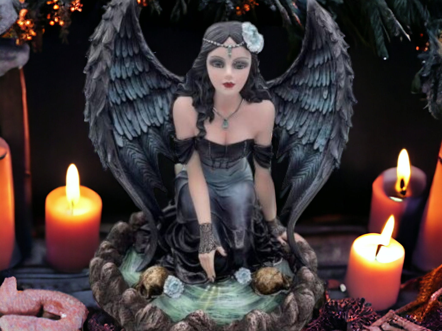 Enigmatic Dark Angel Resin Figurine, Gothic Fantasy Sculpture, Dramatic Black Winged Angel, Mystical Home Decor, Elegant Guardian Angel-Osiris Craftworks