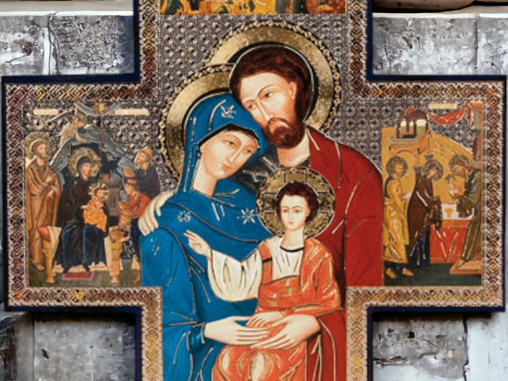 Exquisite Handcrafted Wood Cross Icon of the Holy Family - A Timeless Symbol of Faith and Devotion-Osiris Craftworks