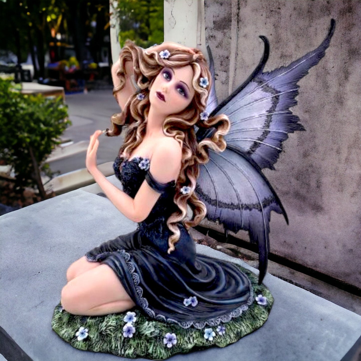 Midnight Blossom Fairy Statue, Elegant Gothic Fantasy Sculpture, Enchanted Garden Fairy, Mystical Home Decor, Collector's Fantasy Figurine-Osiris Craftworks