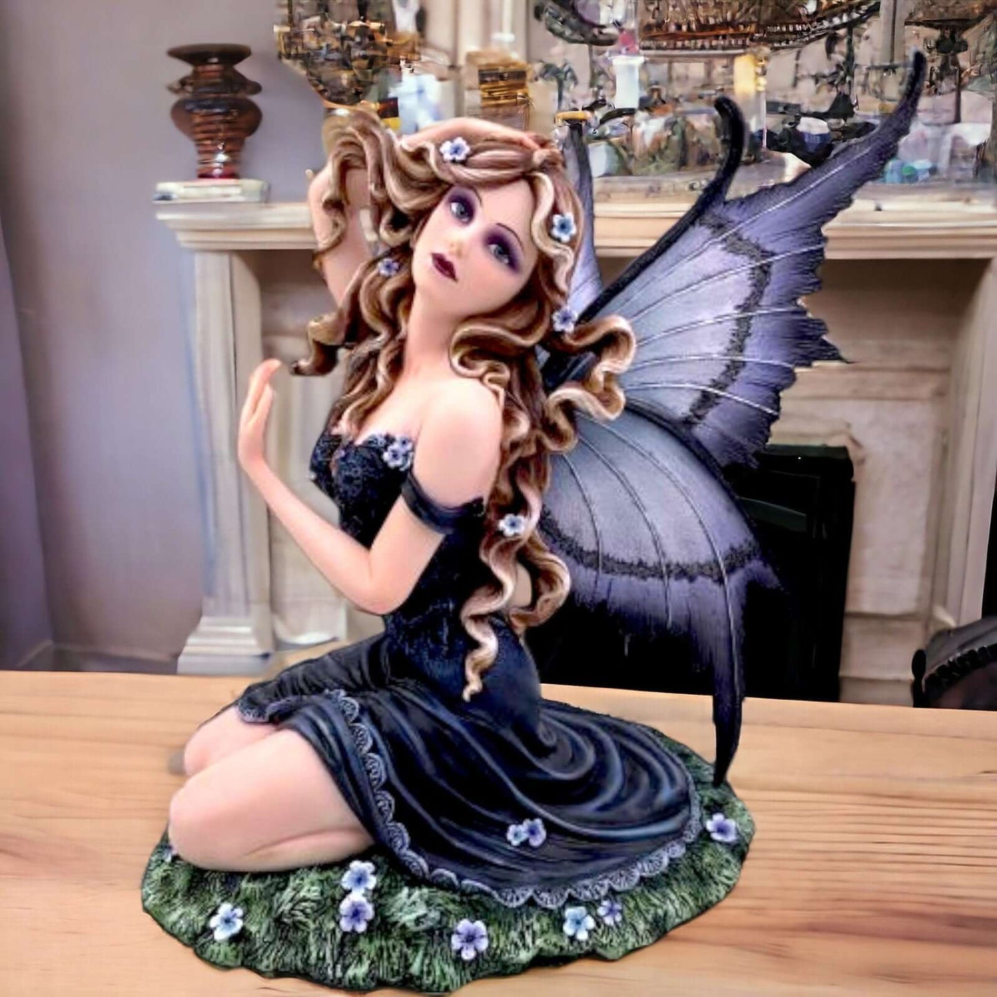 Midnight Blossom Fairy Statue, Elegant Gothic Fantasy Sculpture, Enchanted Garden Fairy, Mystical Home Decor, Collector's Fantasy Figurine-Osiris Craftworks