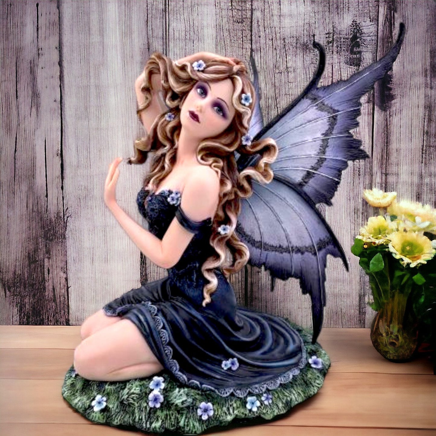 Midnight Blossom Fairy Statue, Elegant Gothic Fantasy Sculpture, Enchanted Garden Fairy, Mystical Home Decor, Collector's Fantasy Figurine-Osiris Craftworks