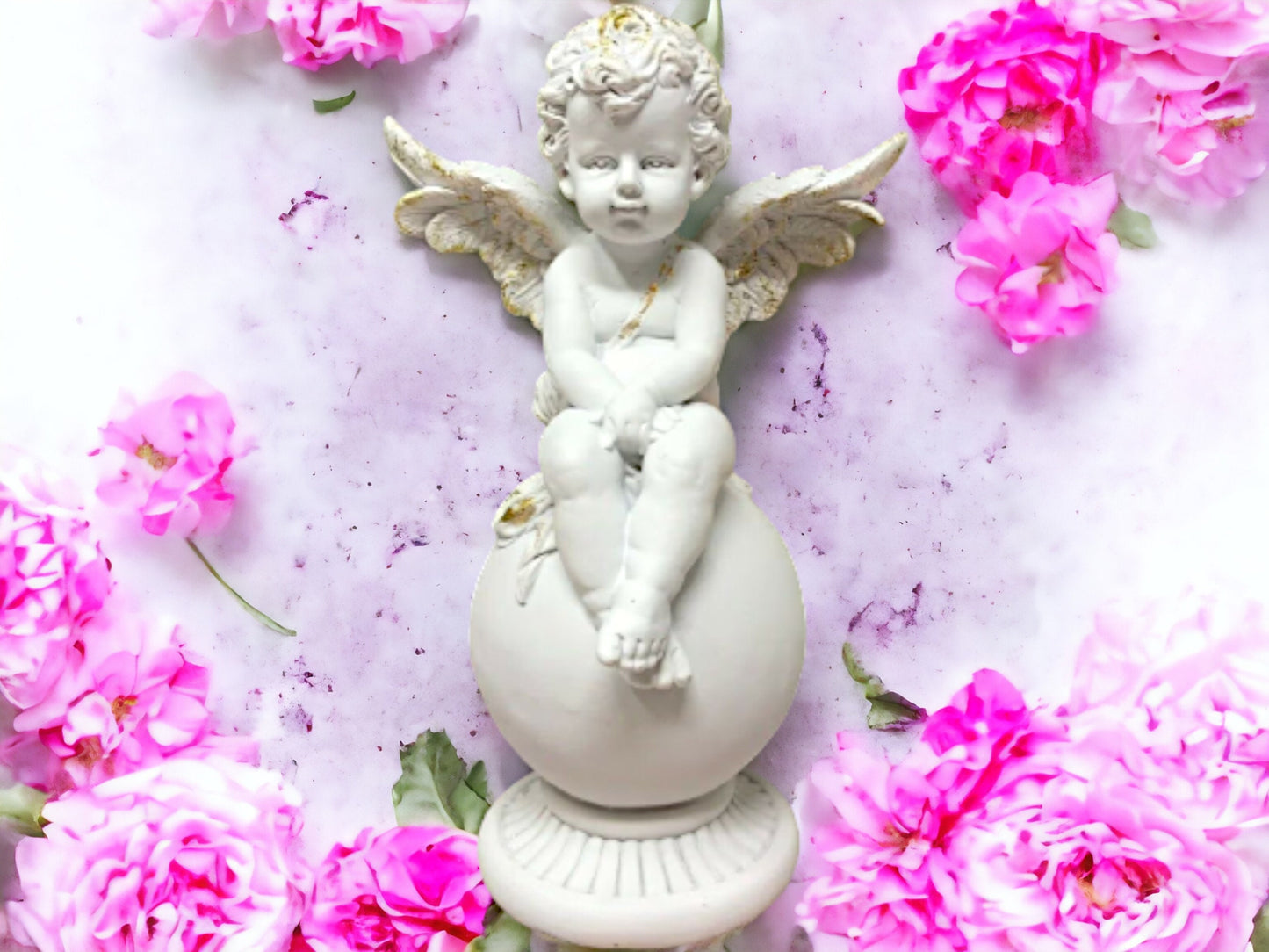 Guardian Angel Cherub on Sphere, White Resin Angelic Figurine, Peaceful Serenity Statue, Heavenly Decor, Spiritual Gift, Protective Ornament-Osiris Craftworks