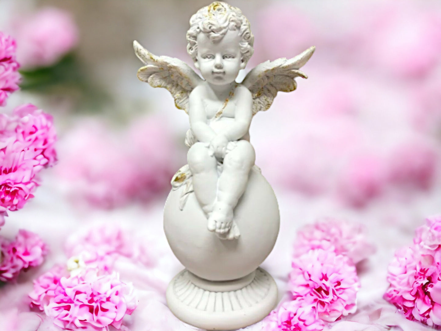 Guardian Angel Cherub on Sphere, White Resin Angelic Figurine, Peaceful Serenity Statue, Heavenly Decor, Spiritual Gift, Protective Ornament-Osiris Craftworks