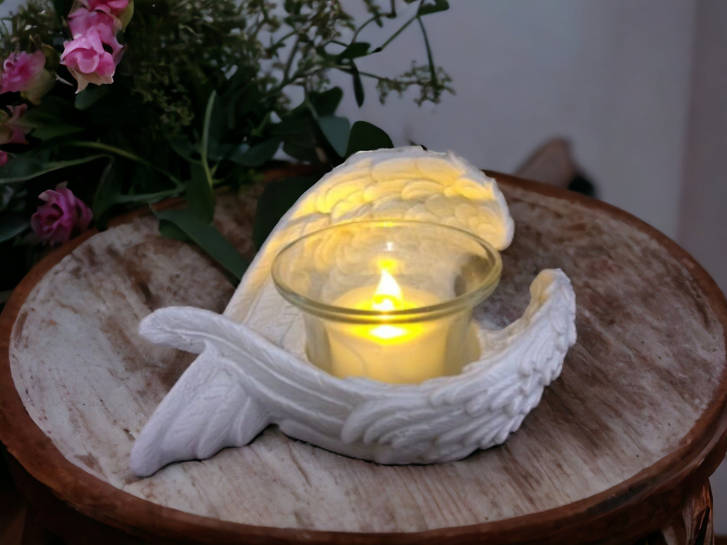 Handcrafted Angel Wing Tea Light Holder: Spiritual Candle Decor for Home & Gifts-Osiris Craftworks