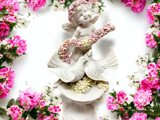 Cherub and Dove Guardian Angel Figurine - Handcrafted Angel Statue with Floral Accents - Perfect for Home Decor or as a Thoughtful Gift-Osiris Craftworks