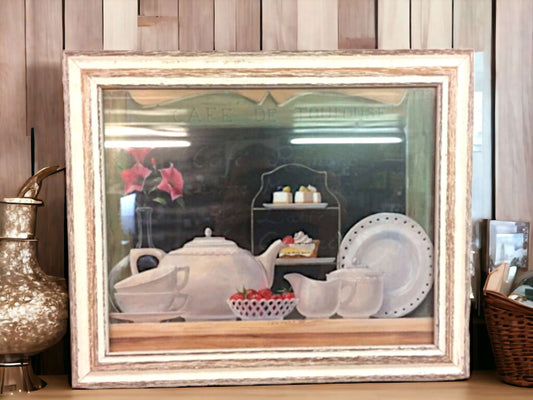 Vintage Café de Toulouse Teapot Picture, Shabby Chic Wooden Wall Decor, Framed Kitchen Art, Rustic Home Decoration, French Country Charm