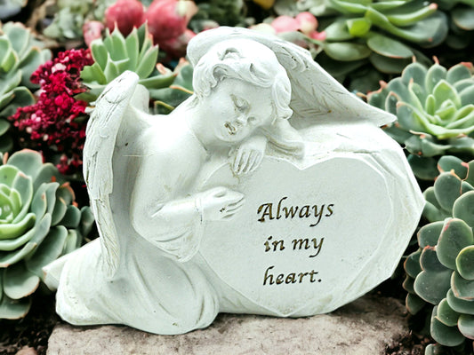 Memorial Angel Heart Plaque, Peaceful Angel Garden Ornament, Sympathy Grave Marker Sculpture, Loving Remembrance Decor-Osiris Craftworks