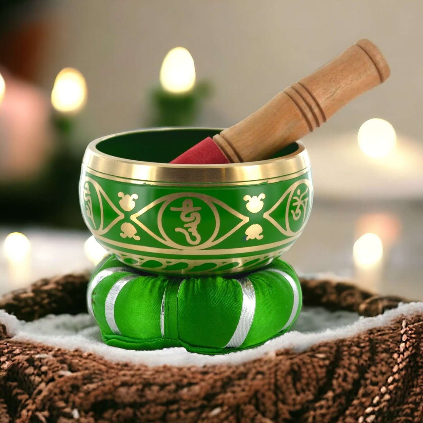 Tree of Life Tibetan Singing Bowl, Metal Meditation Bowl, Mindfulness Healing Sound Instrument, Spiritual Home Decor, Green Singing Bowl Set-Osiris Craftworks