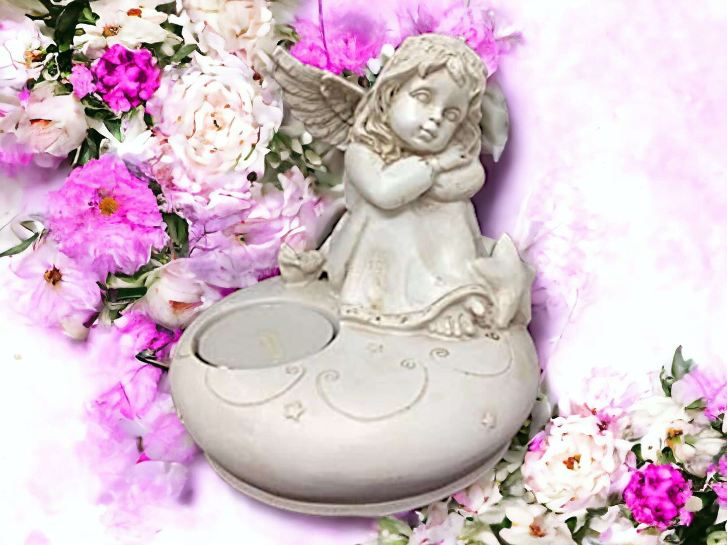 Sleeping Cherub Tea Light Holder, Hand Painted Angel Candle Ornament, Guardian Angel Decor, Peaceful Home Accent, Serene Angelic Tea Light-Osiris Craftworks