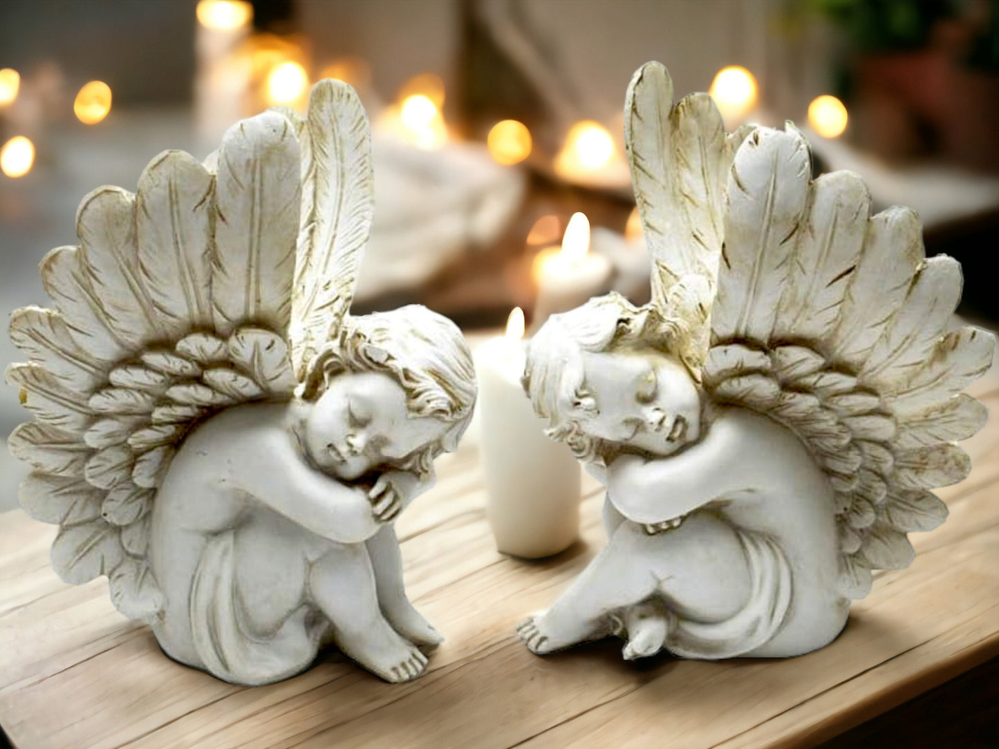 Pair of Cherubs for Graveside and Garden, Tranquil Angel Sculptures, Heavenly Sentinels, Peaceful Cherub Ornaments, Winged Memorial Decor-Osiris Craftworks