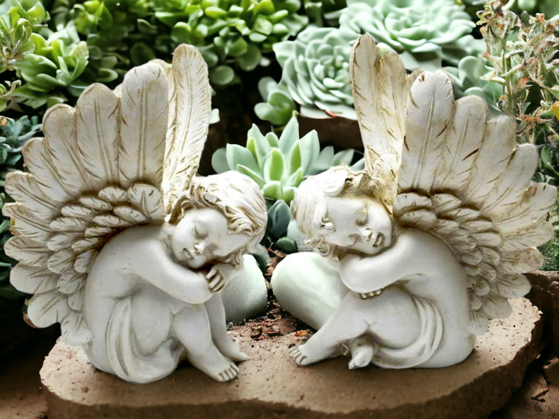 Pair of Cherubs for Graveside and Garden, Tranquil Angel Sculptures, Heavenly Sentinels, Peaceful Cherub Ornaments, Winged Memorial Decor-Osiris Craftworks