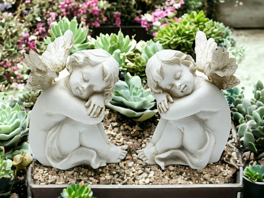 Angelic Grace - Pair of Cherubs Statues, Angel Ornaments, Garden or Graveside Decor, Peaceful Cherubim Figurines, Ethereal Divine Guardians-Osiris Craftworks