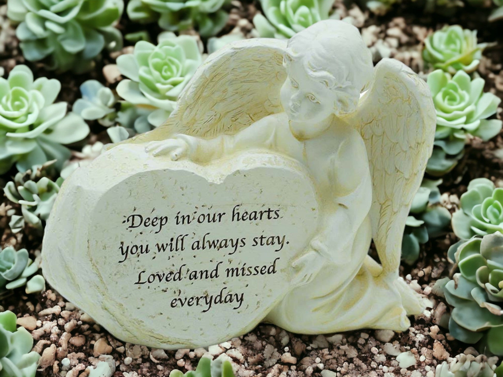 Memorial Angel Heartfelt Tribute Plaque, Garden Sculpture, Loving Sentiment Grave Ornament, Serene Cherub Figurine Eternal Remembrance Decor-Osiris Craftworks