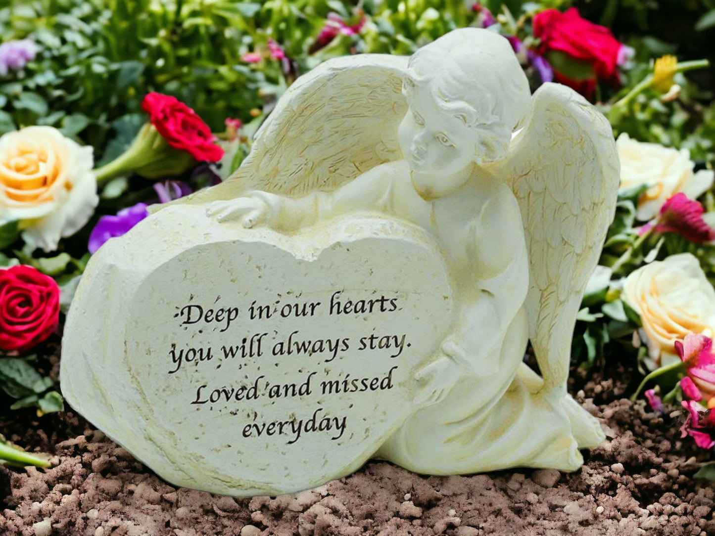 Memorial Angel Heartfelt Tribute Plaque, Garden Sculpture, Loving Sentiment Grave Ornament, Serene Cherub Figurine Eternal Remembrance Decor-Osiris Craftworks