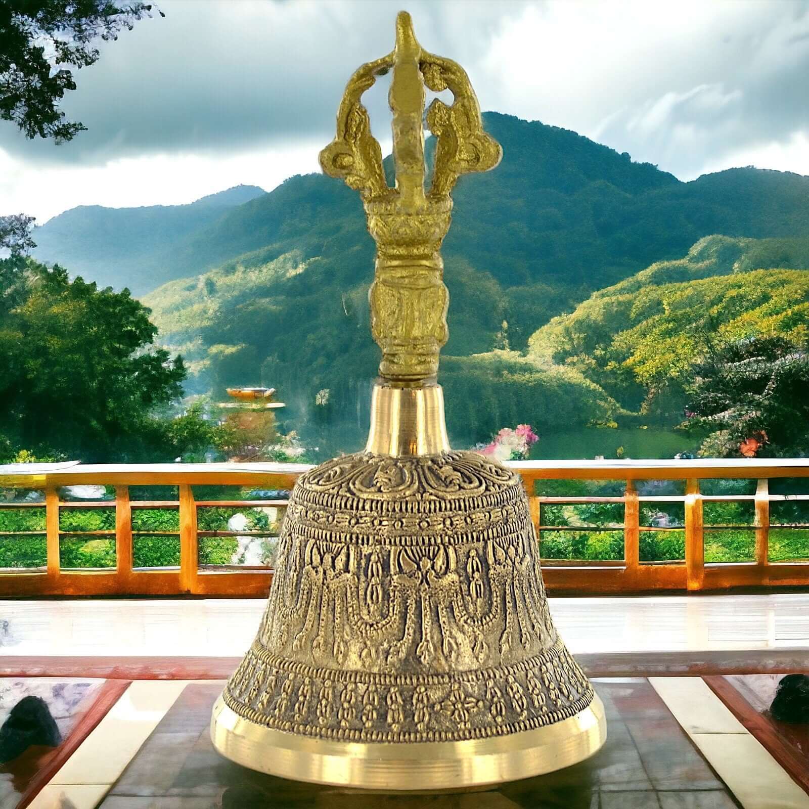 Tibetan Handcrafted Brass Bell, Spiritual Meditation Sound, Traditional Buddhist Ritual Instrument Peaceful Chime for Mindfulness and Prayer-Osiris Craftworks