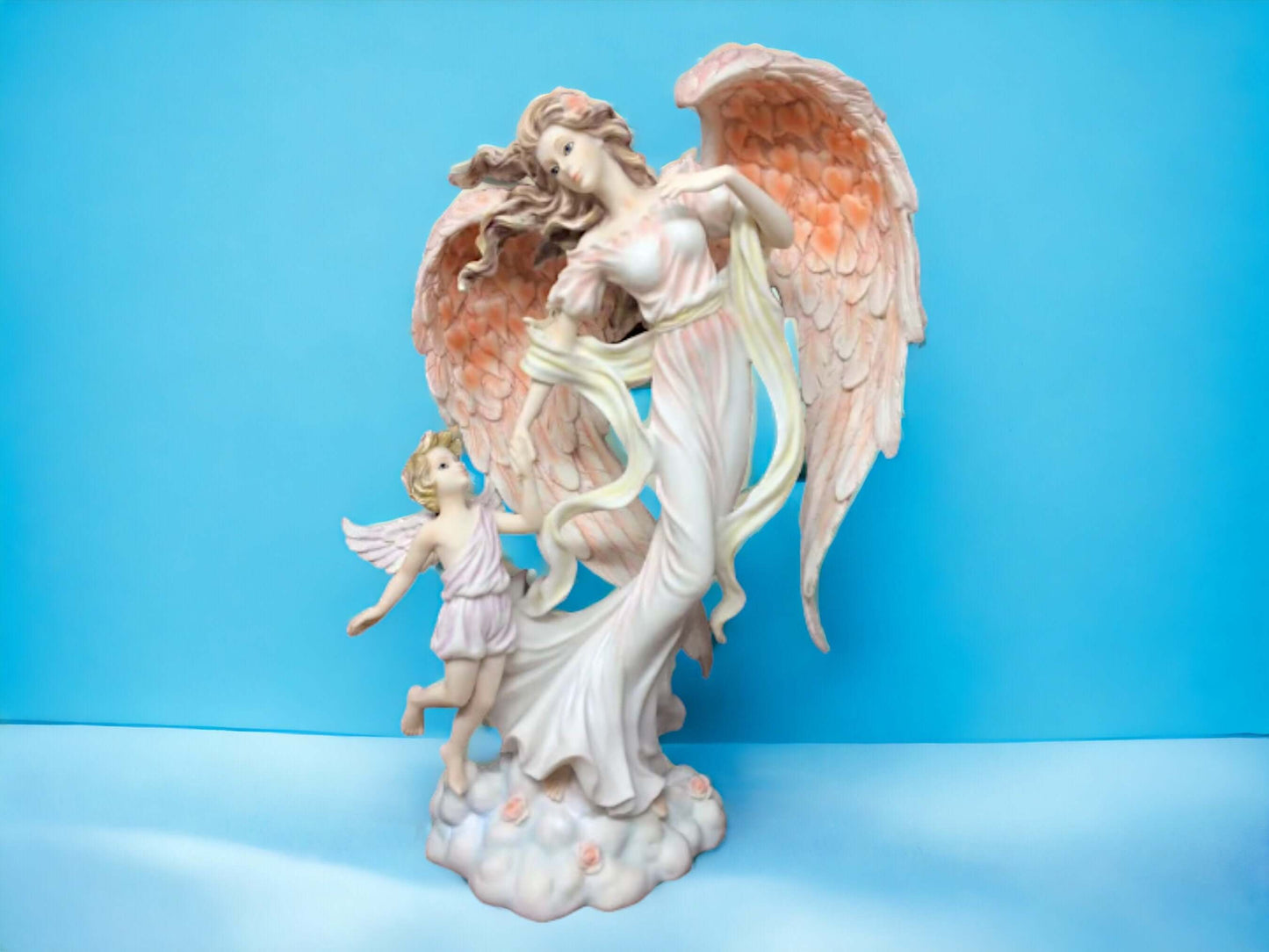 Guardian Angel with Child Statue, Large Mythical Figurine, Spiritual Sculpture Protective Angel Decor, Fantasy Figurine Resin Angel Art-Osiris Craftworks