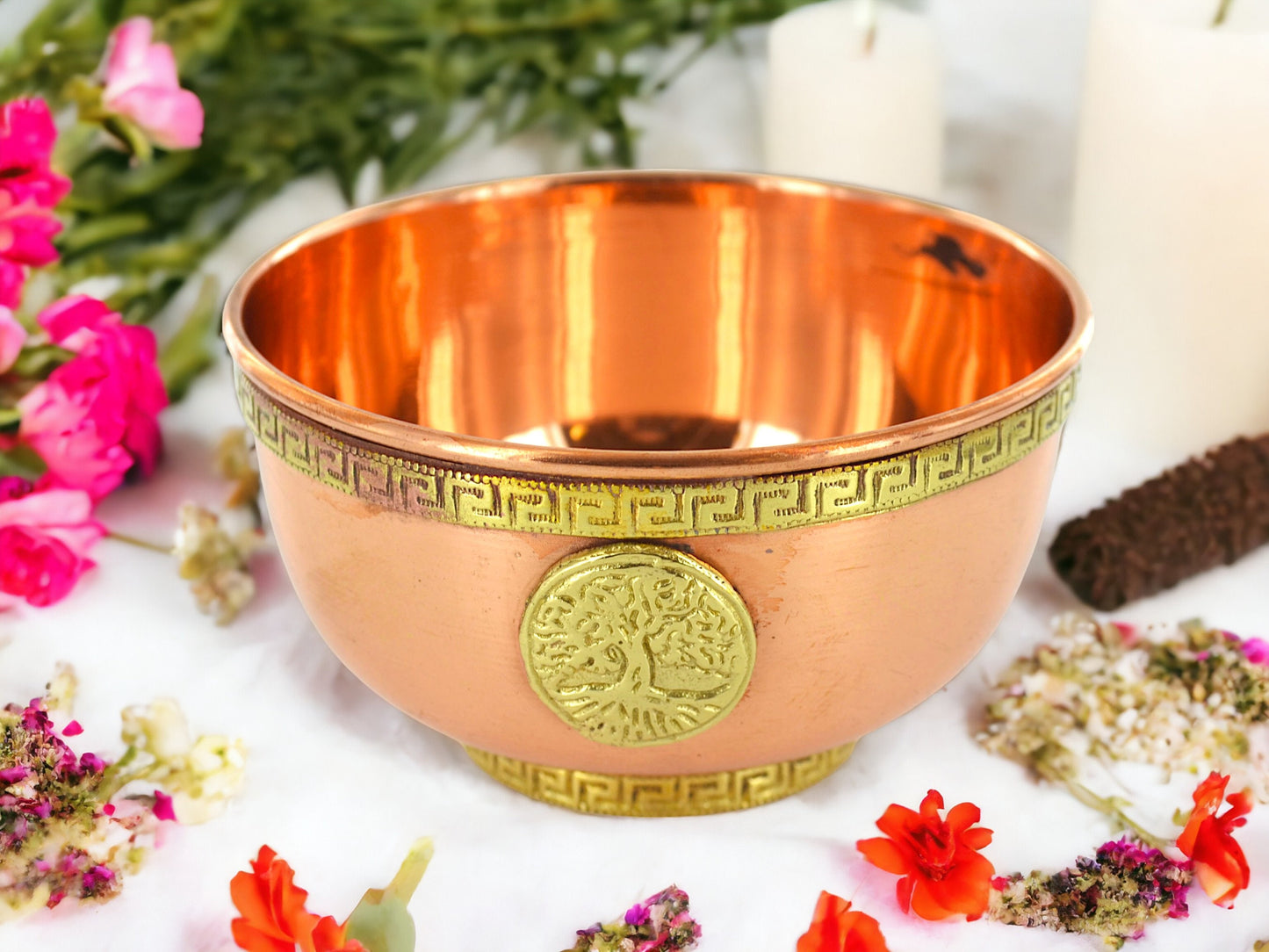 Tree of Life Engraved Copper Bowl with Brass Accents, Bronze-Finish Metal Bowl, Spiritual Home Decor, Ritual Bowl