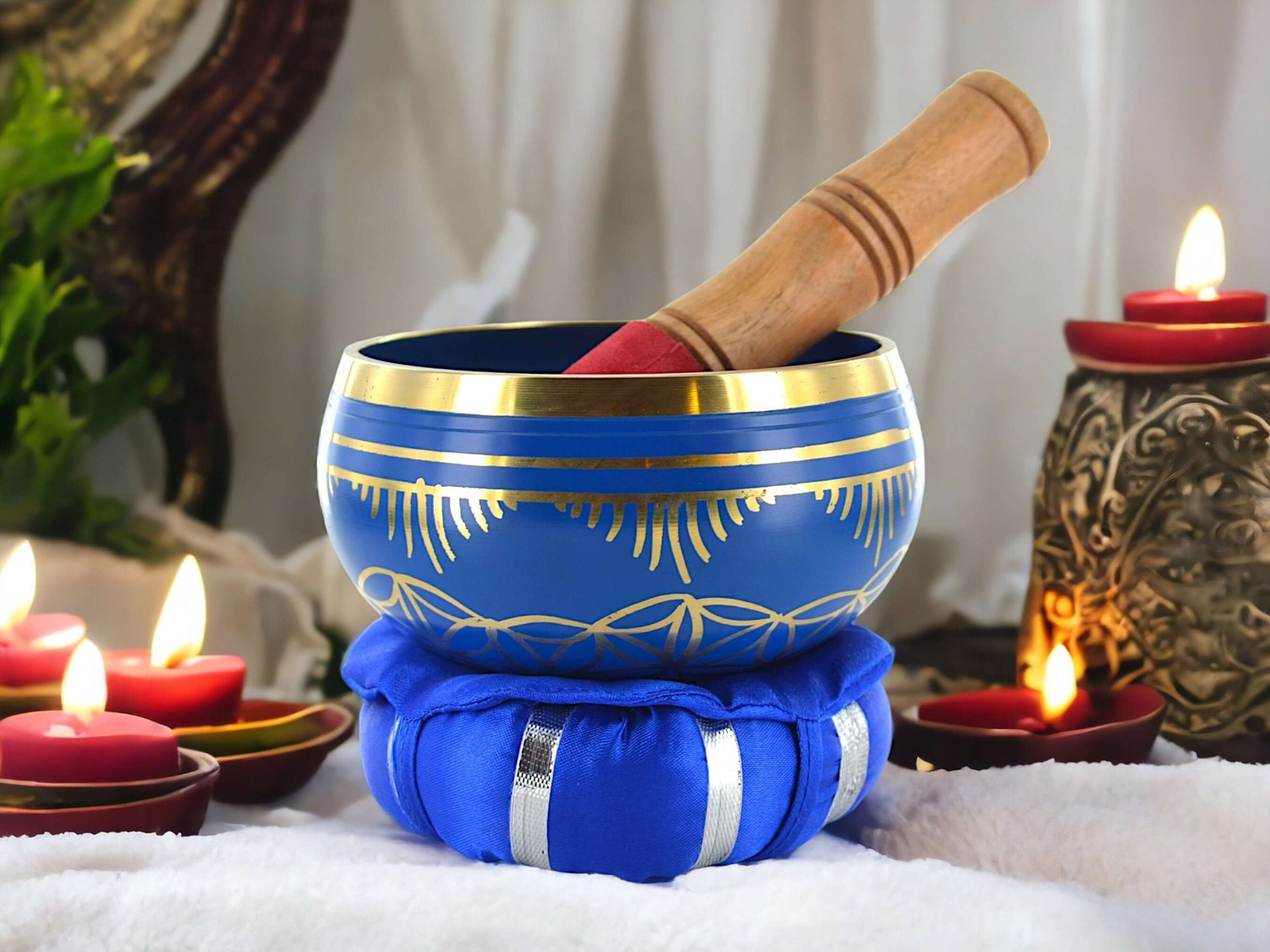 Flower of Life Singing Bowl, Tibetan Sound Healing, Meditation Chakra Balancing, Mindfulness Gift Metal Singing Bowl with Wooden Striker-Osiris Craftworks