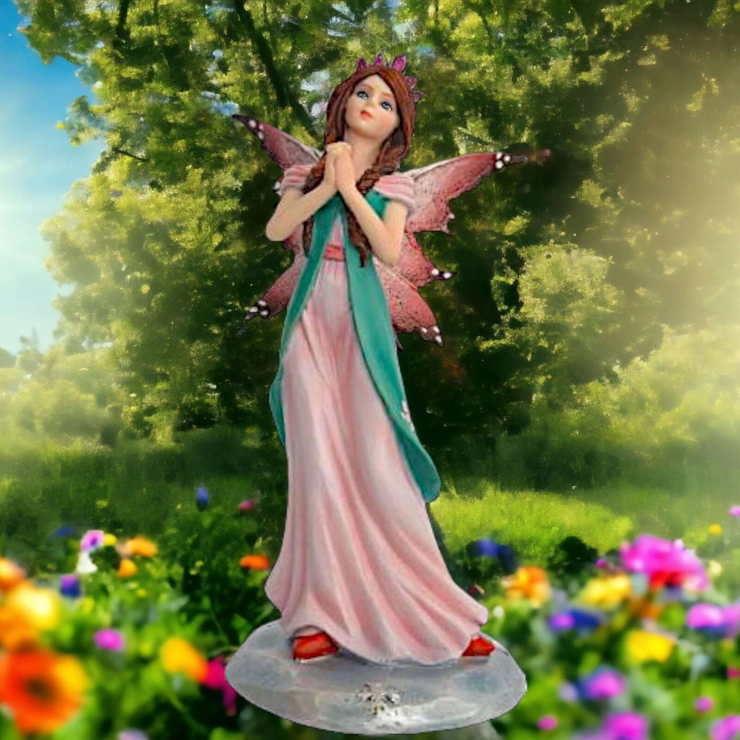 Enchanted Pink Fairy Princess Figurine, Fantasy Statue Home Decor Collectible, Ethereal Mystical Gift Fairy Art, Majestic Princess Sculpture-Osiris Craftworks