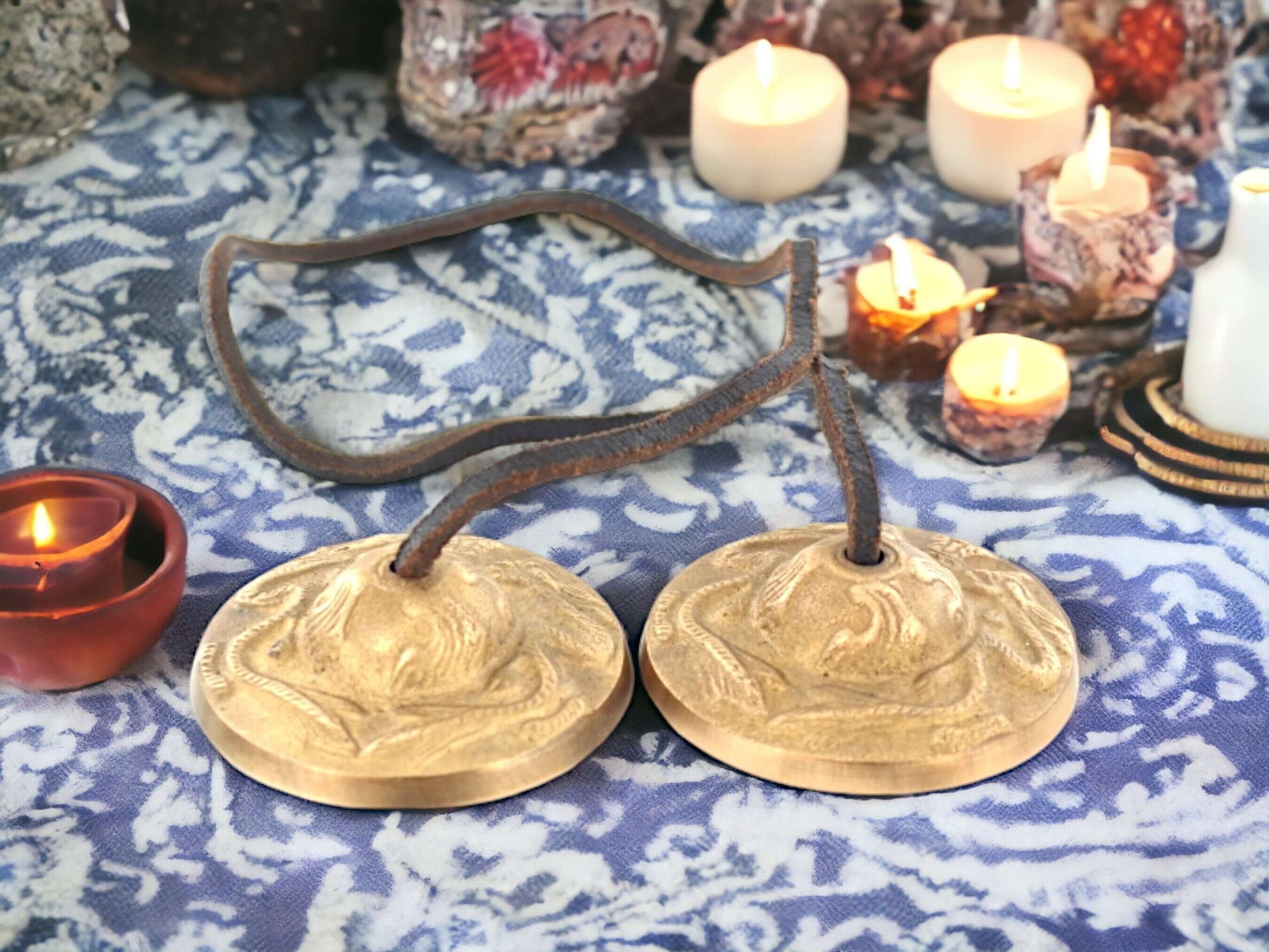 Dragon Engraved Tingsha Cymbals, 6cm Bronze Meditation Bells, Tibetan Tingsha with Leather Strap, Authentic Ritual Music Instruments-Osiris Craftworks