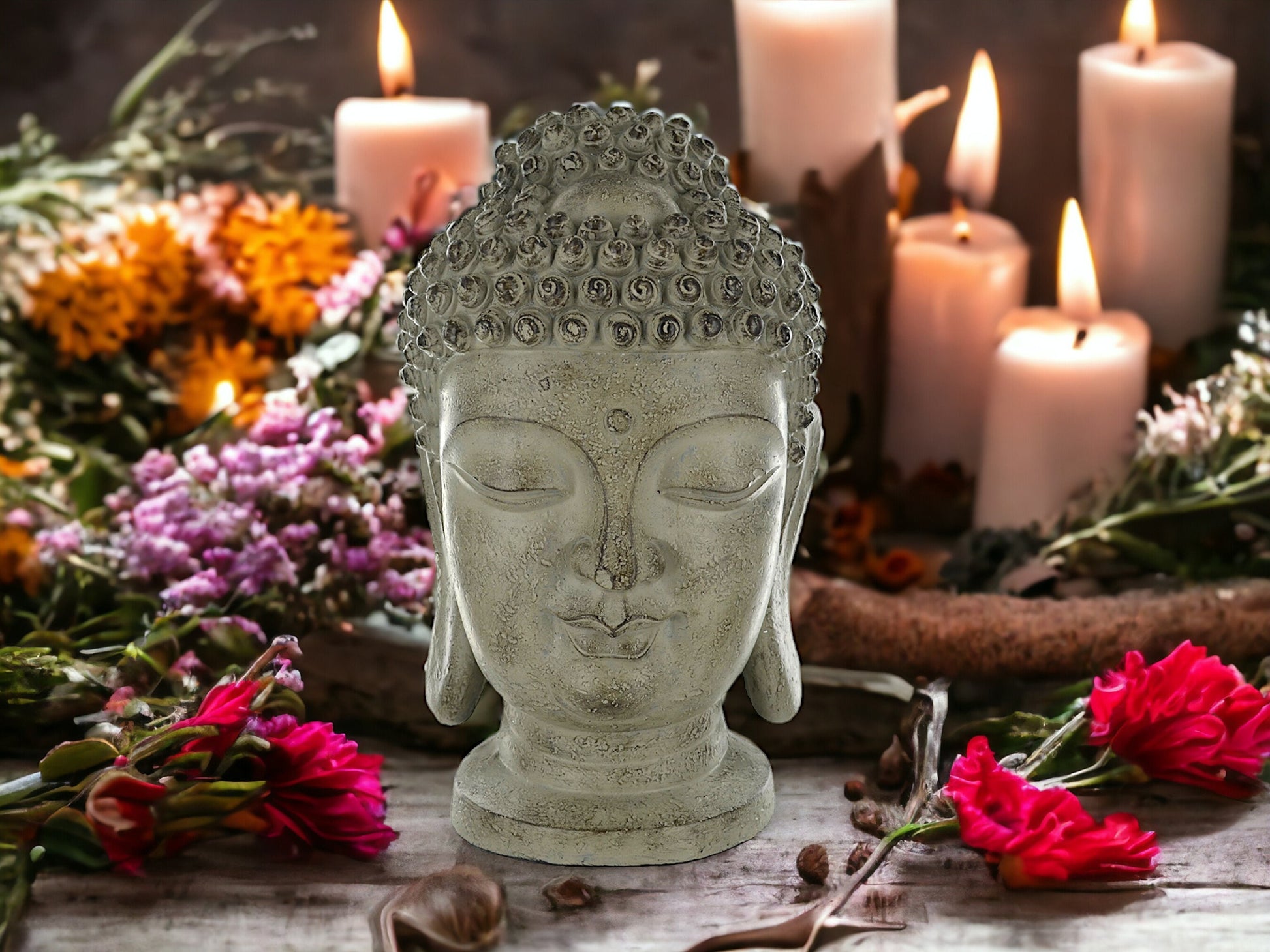 Serene Buddha Head Statue - Large 39cm Zen Garden Sculpture, Frost Proof Resin, Spiritual Home Decor, Meditation Room Centrepiece-Osiris Craftworks