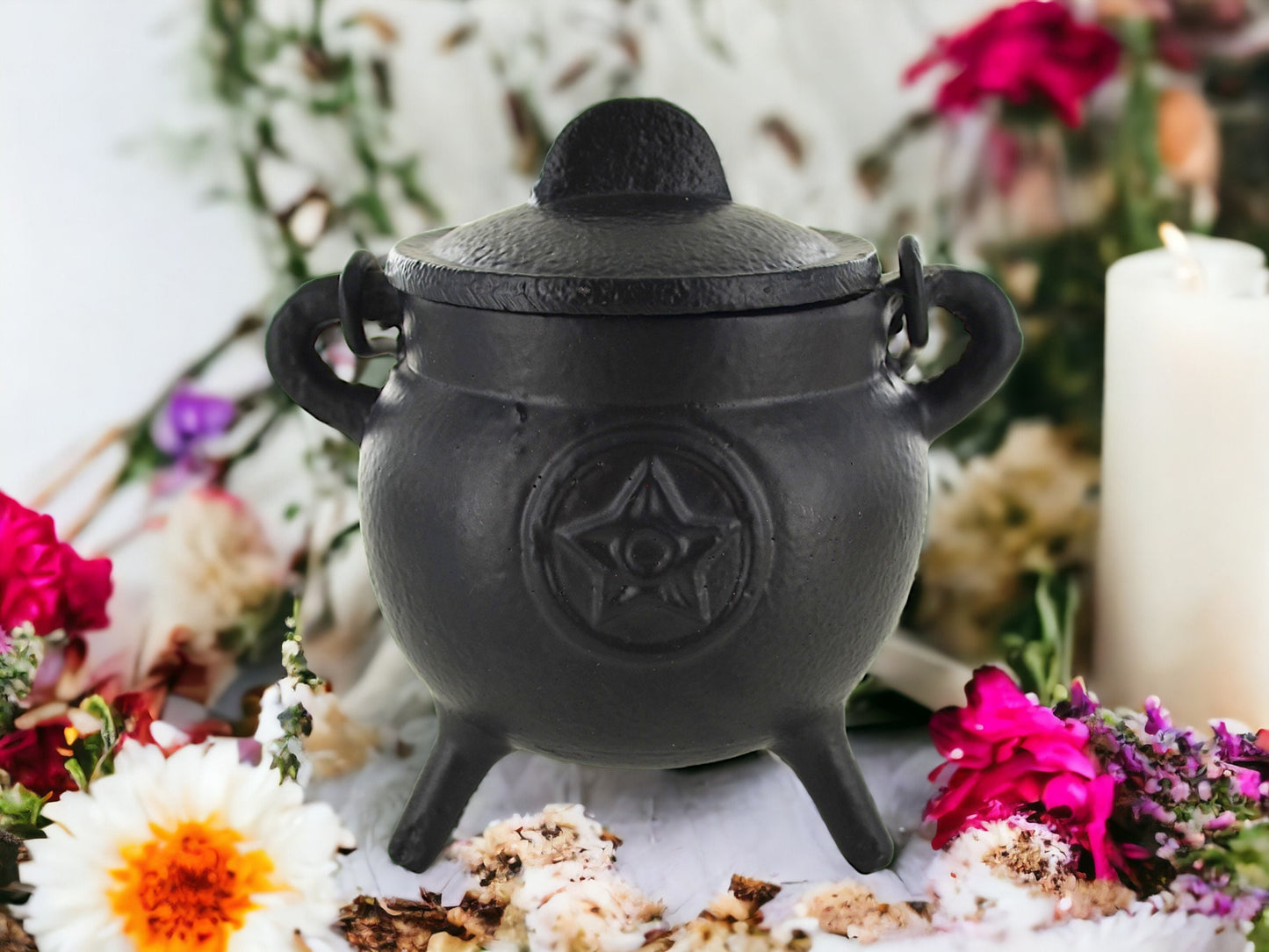 Enchanted Cast Iron Pentacle Cauldron: Ritual Altar Essential, Incense Burner & Spellwork Vessel - Handcrafted Magickal Tool-Osiris Craftworks