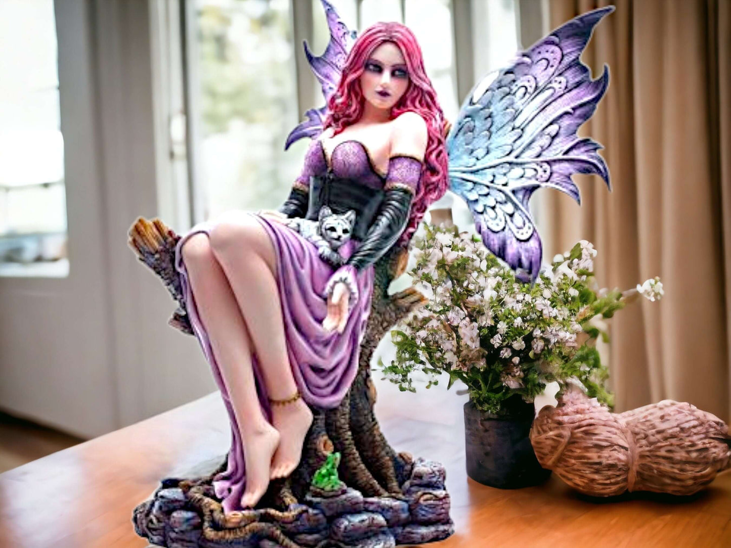 Seductive Gothic Fairy Statue, Majestic Forest Throne, Enchanting Figurine, Fantasy Enchantress Fae, Mystical Decor, Magical Realm Accent-Osiris Craftworks