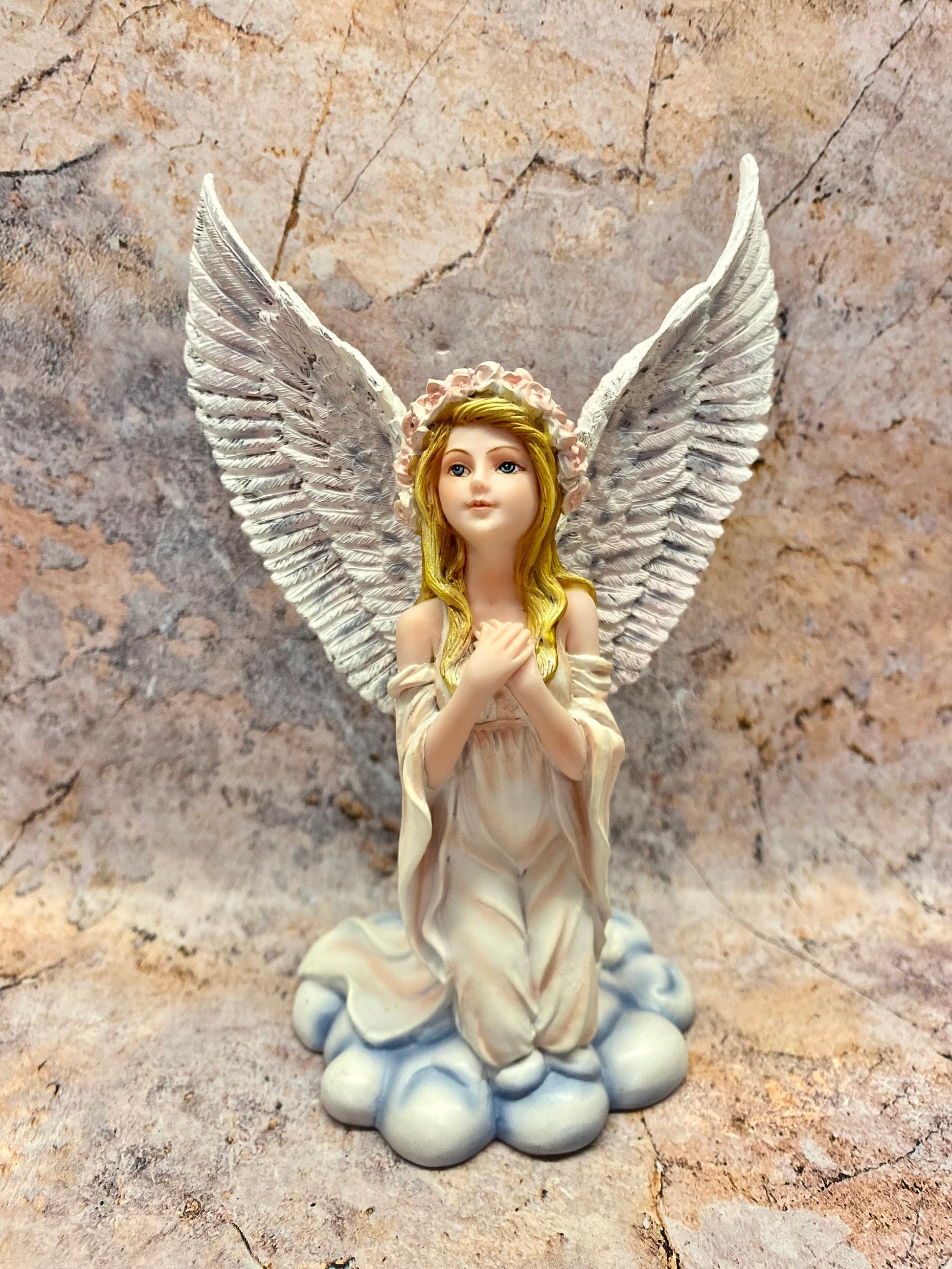 Serene Angelic Prayer Statue, Graceful Angel Figurine, Peaceful Winged Seraph, Inspirational Religious Decor, Spiritual Angelic Presence-Osiris Craftworks