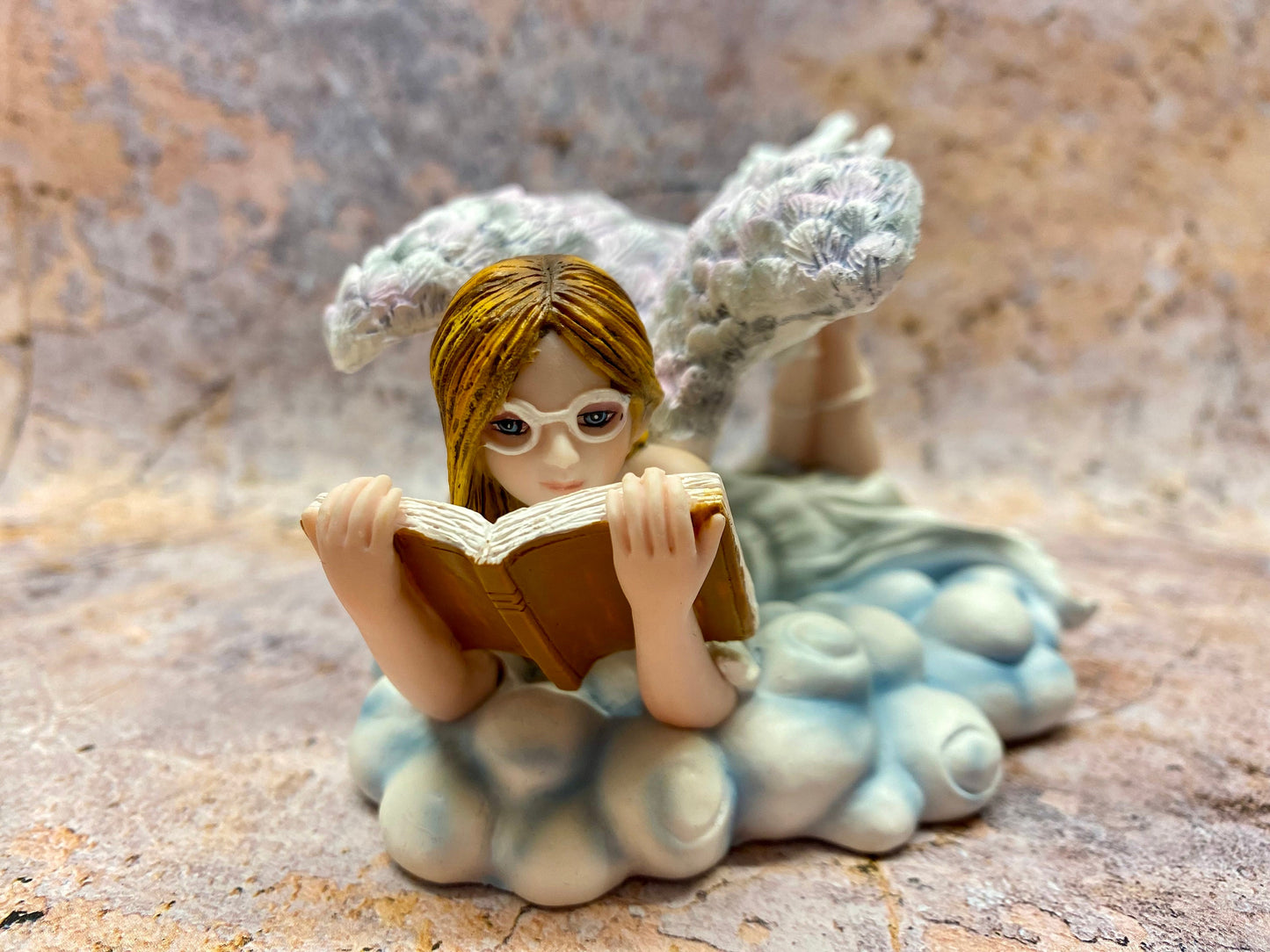 Serenity Angel Reading on Cloud Figurine, Tranquil Bookworm Cherub, Heavenly Librarian Sculpture, Peaceful Reading Nook Decor Literate Angel-Osiris Craftworks