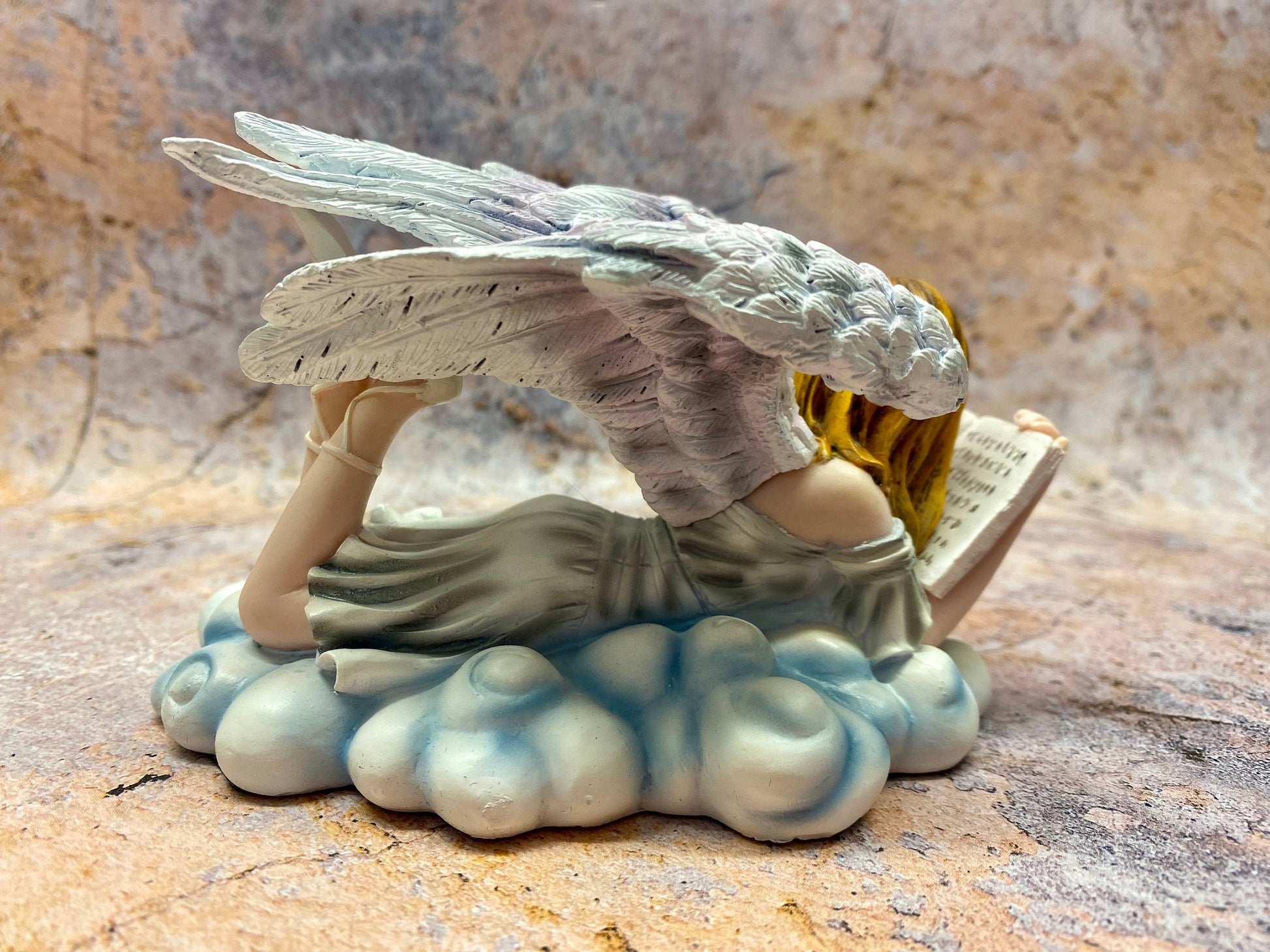 Serenity Angel Reading on Cloud Figurine, Tranquil Bookworm Cherub, Heavenly Librarian Sculpture, Peaceful Reading Nook Decor Literate Angel-Osiris Craftworks