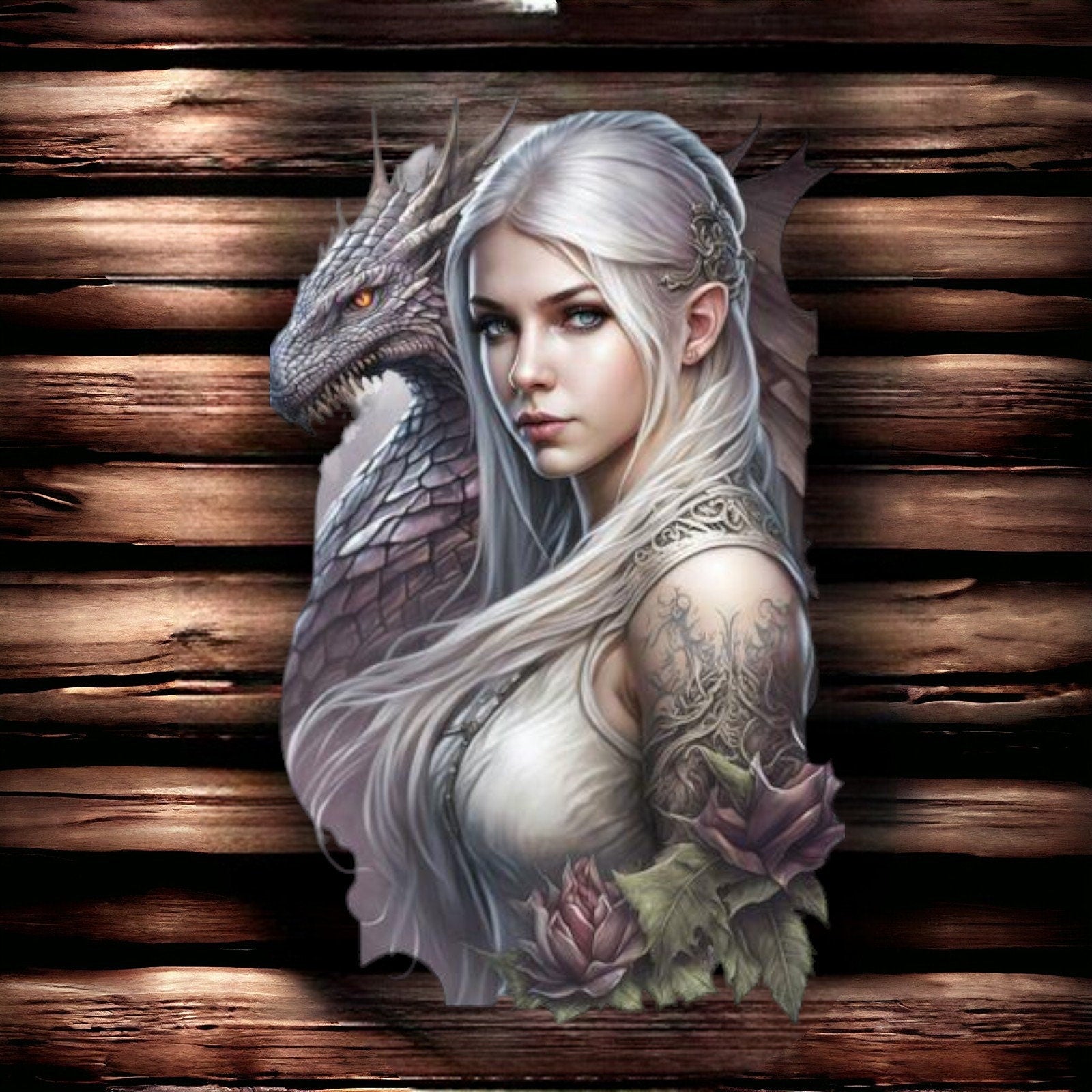 Enigmatic Dragon Guardian and Elven Princess Metal Wall Sign - Mystical Fantasy Art, Enthralling Decor for Home and Collectors-Osiris Craftworks