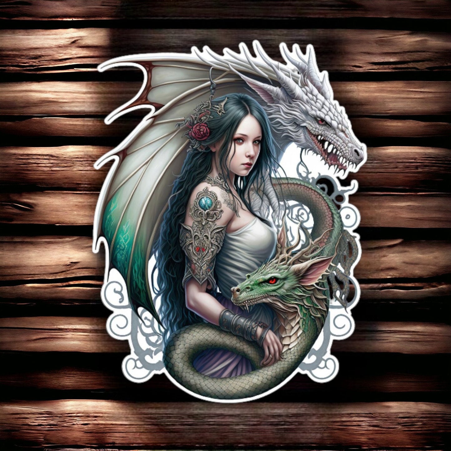 Mystical Maiden and Dragon Companions Metal Sign Wall Art – Enchanted Fantasy-Inspired Decor for Home or Office-Osiris Craftworks