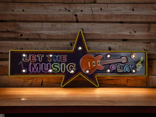 Vintage-Inspired LED Guitar Sign - Sustainable Wall Decor, Retro Music Emblem, Eco-Friendly Lighted Home Accessory, Musical Studio Art-Osiris Craftworks