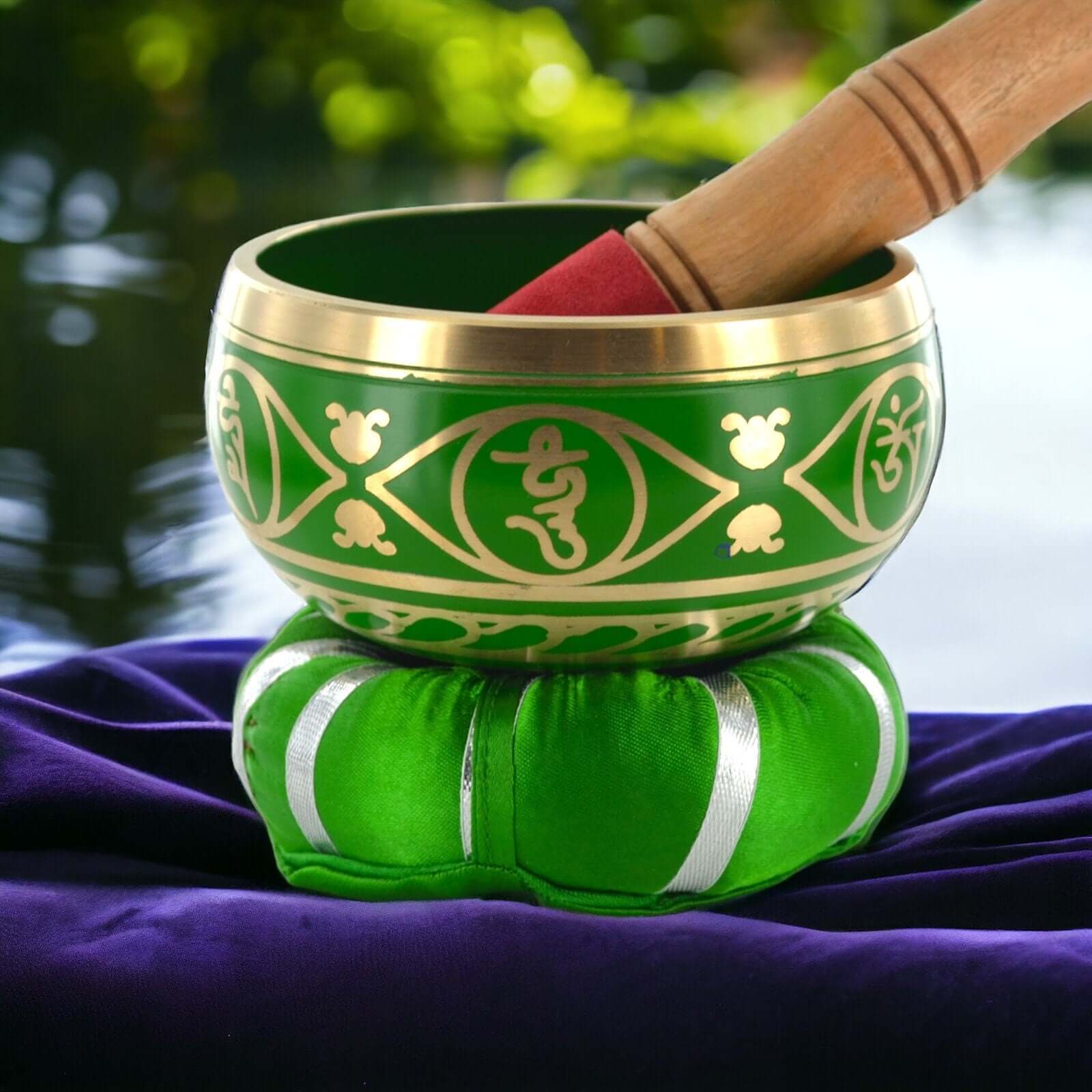 Tree of Life Tibetan Singing Bowl, Metal Meditation Bowl, Mindfulness Healing Sound Instrument, Spiritual Home Decor, Green Singing Bowl Set-Osiris Craftworks