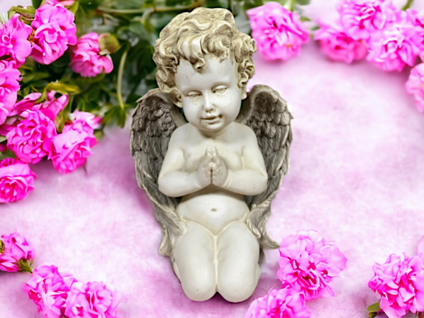 Cherubic Prayer Resin Statue Indoor/Outdoor Angel Figurine, Serene Child Angel Sculpture, Peaceful Garden Decor, Spiritual Art Piece-Osiris Craftworks