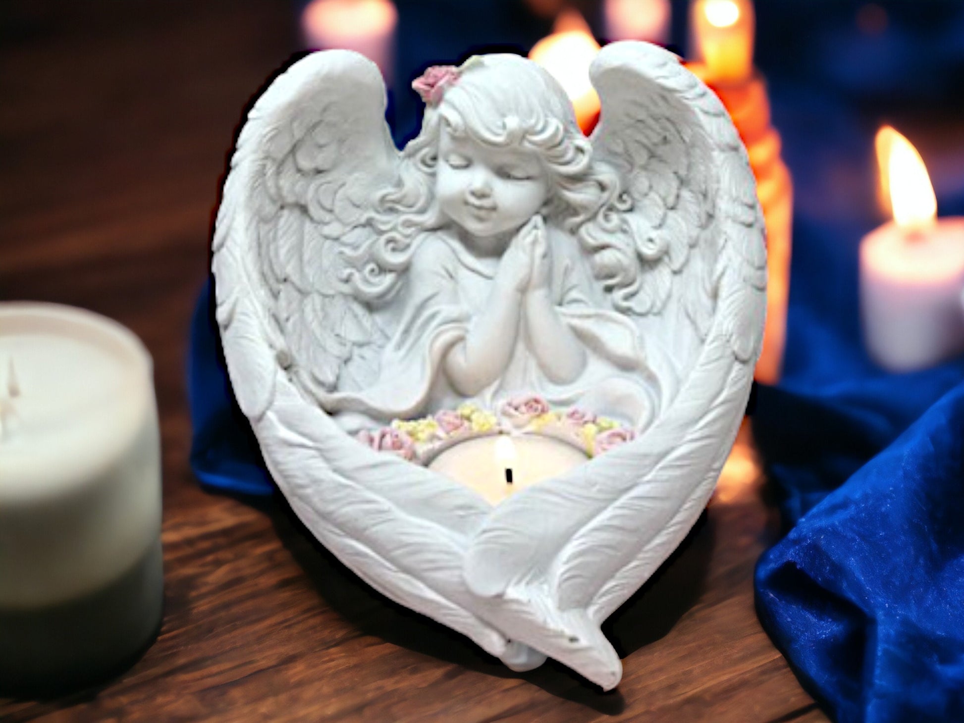 Praying Angel Cherub Candle Holder, Serene Figurine Spiritual Candle Decor, Peaceful Art, Divine Light Accent, Inspirational Home Ornament-Osiris Craftworks