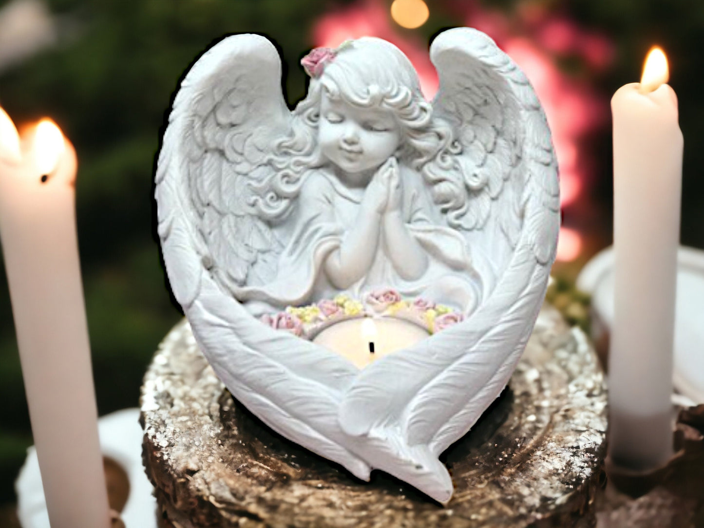 Praying Angel Cherub Candle Holder, Serene Figurine Spiritual Candle Decor, Peaceful Art, Divine Light Accent, Inspirational Home Ornament-Osiris Craftworks