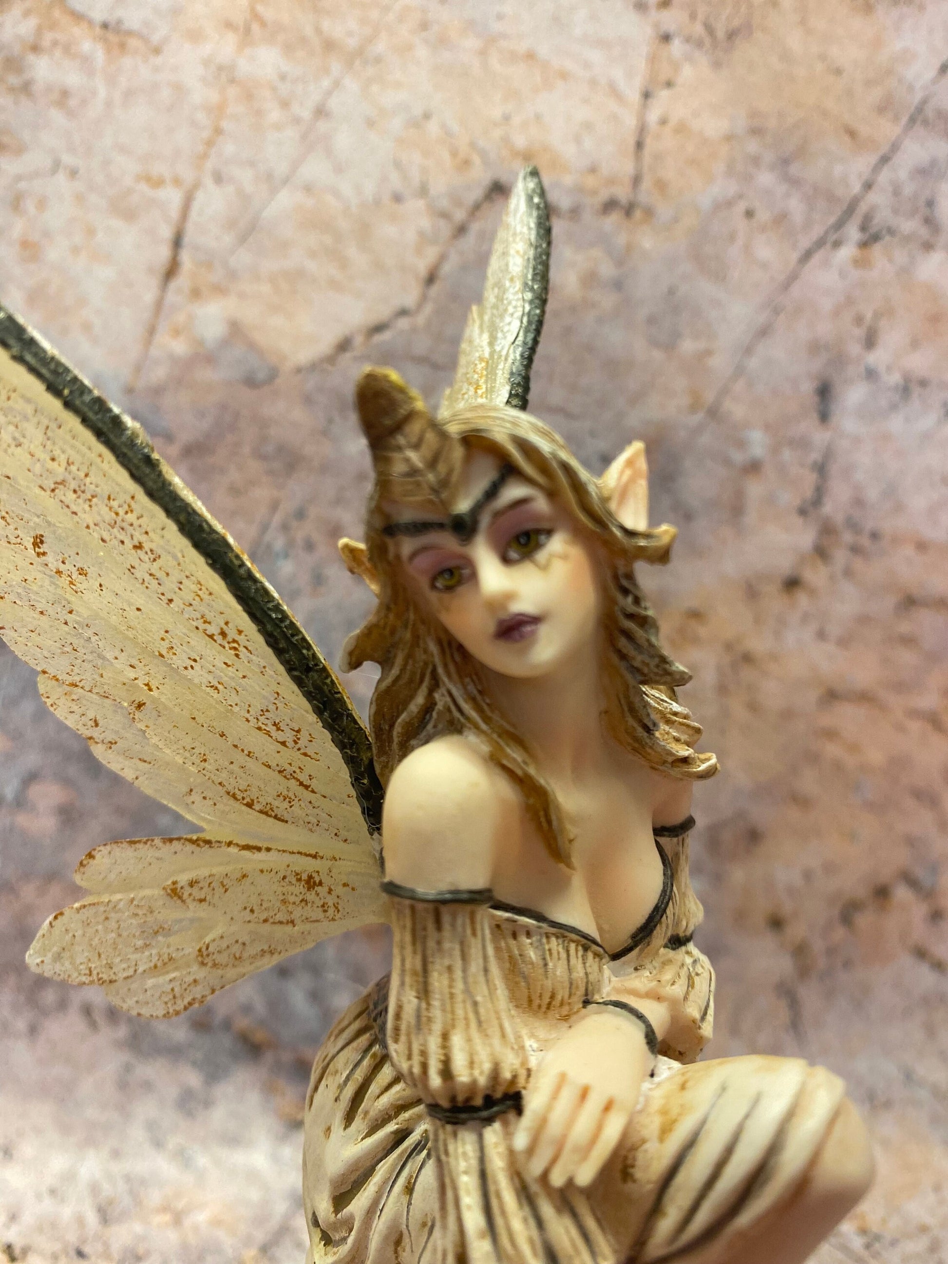 Enchanted Forest Fairy Figurine - Handcrafted Resin Fairy with Rustic Wings, Magical Mushroom Throne Decor, Fantasy Collectible-Osiris Craftworks