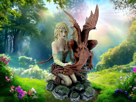 Mystic Guardian Fairy and Dragon Statue - Enchanted Forest Resin Sculpture, Fantasy Collectible Figurine, Trendy Home Accent-Osiris Craftworks