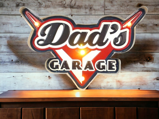 Classic Dad's Garage LED Sign - Retro Automotive Wall Decor, Vintage Inspired Man Cave Light-Up Plaque-Osiris Craftworks